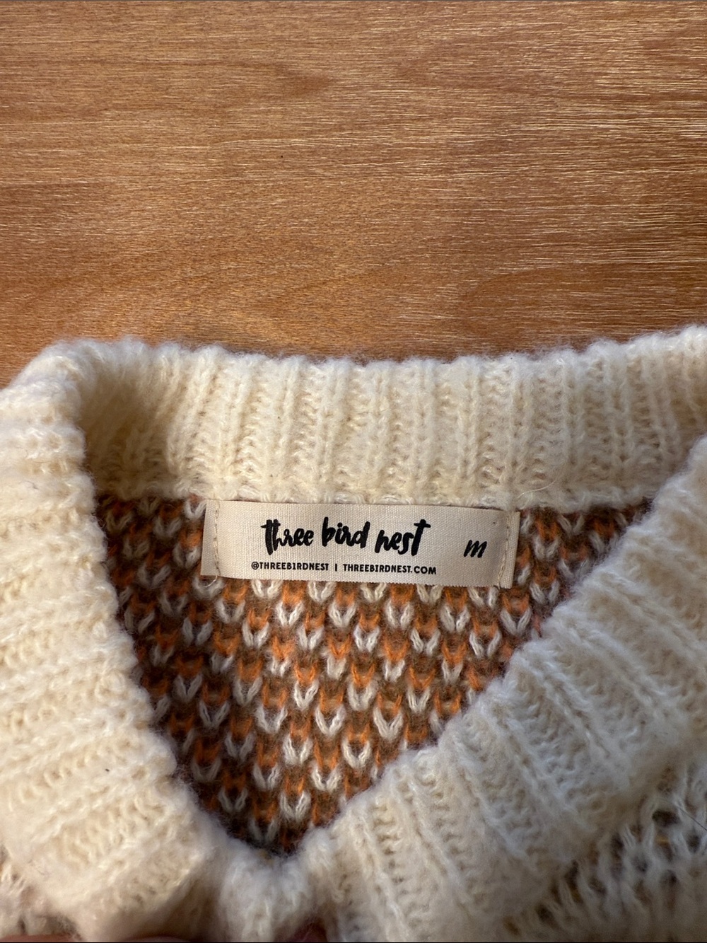 Three Bird Nest Cream Sweater with Yellow Smiley & Striped Sleeves - Picture 2 of 4
